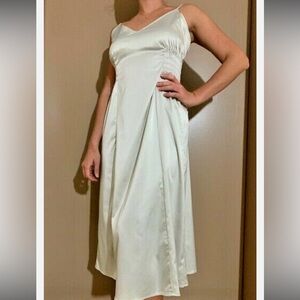 Zara Women’s Silky Spaghetti Strap Dress with Elastic Waist Ivory Size Small